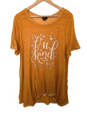 Joei & I Be Kind Graphic Tee 1X Burnt Orange Floral Boho Plus Size Top